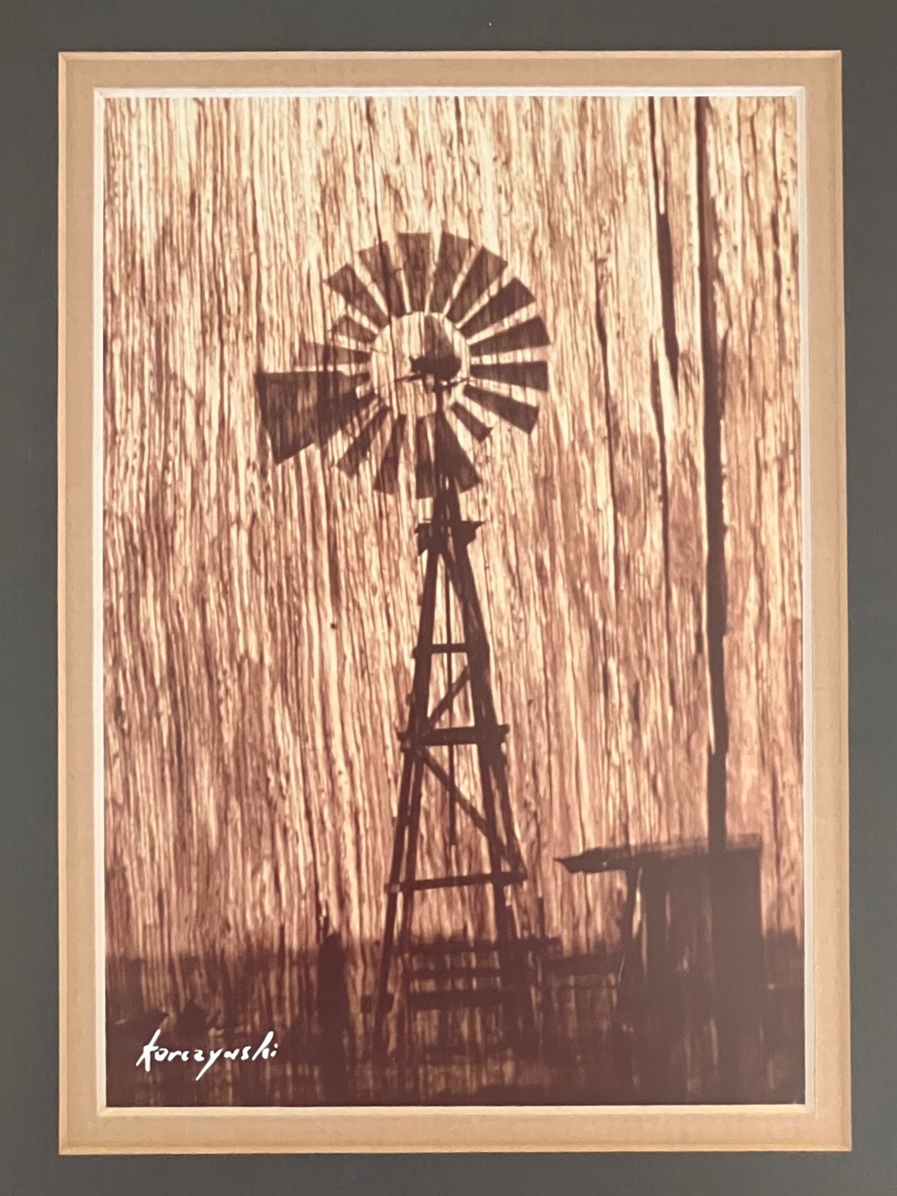 Rustic Windmill Wall Art Print in Sepia with Wood Frame Signed Korzynski Vintage - Picture 3 of 8